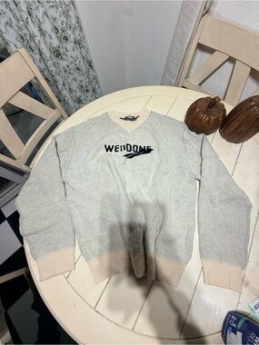 We11done Beige-Trim Light Gray Crewneck Sweater